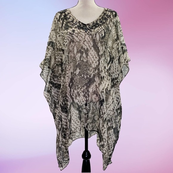 SNAKESKIN Print Embroidered Boxy Poncho Blouse - Picture 10 of 11